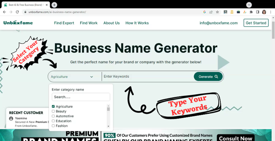 Unboxfame Business Name Generator
