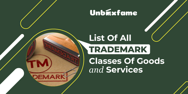 List of all trademark classes of goods and services